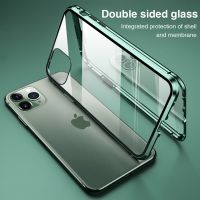 เคสโทรศัพท์มือถือแบบพับโลหะดูดซับแม่เหล็กกระจกนิรภัยใสเหมาะสำหรับ Apple 11 Pro Max 12 13 X XS XR MAX เคสมือถือฝาหลัง