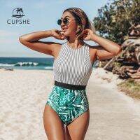 CUPSHE สีดำลายและสีเขียวใบชุดว่ายน้ำชิ้นเดียวผู้หญิง Cutout Monokini ชุดว่ายน้ำ2022ใหม่สาวชายหาดชุดว่ายน้ำ