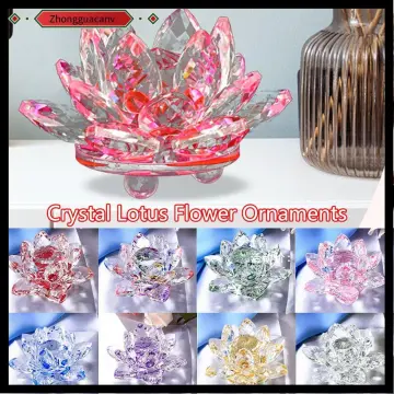 Chirstmas Sale Quartz Crystal Glass Lotus Flower Ornaments Feng shui  Crystals flowers Gifts Crafts For Home wedding decoration