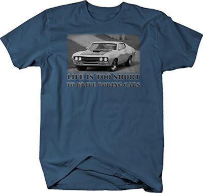Bold Imprints Retro Life is Too Short Cars Racing Torino Muscle Car T Shirt for Men Black