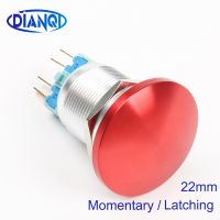 22mm Metal Aluminum Switch Mushroom Emergency Stop Push Button IP67 Waterproof Switch 1NO 1NC 22MG/L Momentary/Latching