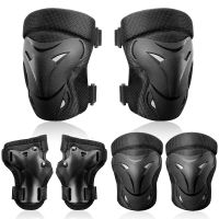 Black-6Pcs S--weight 23-40kg 6Pcs/Set Roller Skating Protector Elbow Knee Pads Wrist Guard Kids Adults Riding Skateboard BMX Bicycle Sports Protective Gear