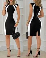 ☎☸ yueshilu010514 Dresses for Fashion Colorblock Back Split Round Neck Sleeveless Bodycon