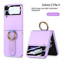 เคสโทรศัพท์คาร์บอนไฟเบอร์เคลือบอิเล็คโทรเพลทสำหรับ Samsung Galaxy Z Flip 4 3 Flip4แหวน Flip3ปลอกกันแดดสายรัดข้อมือหนัง