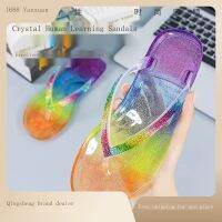 Summer tow diamond fashion lady home indoor household cool girl wearing flip-flops with flat crystal slippers