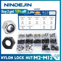 NINDEJIN Nylon Lock Nut Set Black Zinc Plated Carbon Steel M2-M12 Hexagon Locknut Self Locking Nut Assortment Kit DIN985 Nails  Screws Fasteners