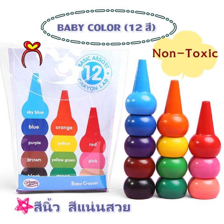 สินค้าพร้อมส่งทุกวันค่ะ-สีเทียนนิ้วรูปทรงกรวย-baby-color-12-สี