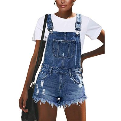 Fashion Sexy Ripped Hole Denim Overalls Women Summer Jumpsuit Female Denim Rompers Playsuit Salopette Straps Shorts Rompers