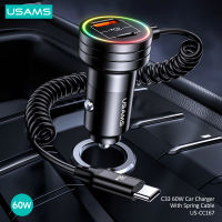 USAMS C33 60W Car Charger สำหรับ 14 Pro Max Xiaomi USB Type C PD Charge Fast Charging สำหรับ Pro แล็ปท็อป