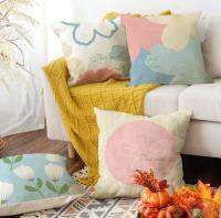 【JH】 Abstract plant flower pillowcase fresh peach skin printed bedside pillow nap cross-border home furnishing