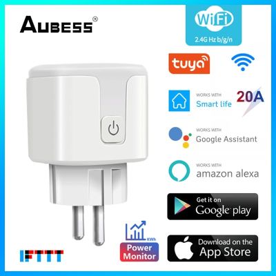 Aubess Tuya Wifi Smart Socket EU 20A Alexa/ Alice Voice Remote Timer Plug Smart Home Via Smart Life Real time Power Monitoring