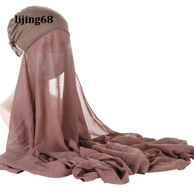 Lijing ผู้หญิง Hijabs Bonnet พร้อมผ้าคลุมไหล่ชีฟองพร้อมปุ่มง่ายต่อการสวมใส่หน้ากากหมวก Hijabs