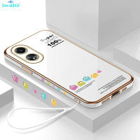 [ฟรีสายคล้อง] สำหรับ OPPO A58เซลล์4G เคสโทรศัพท์ลายการ์ตูนแพ็ก-แมนเคสโทรศัพท์ขอบสี่เหลี่ยมลวดลายชุบหรูหราเคสโทรศัพท์นิ่ม