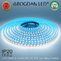 LED STRIP, K-AA2835-120-6500K DC-12V IP20 120LED/1เมตร 15W/1เมตร ยี่ห้อ BOGDAN LED แอลอีดีไฟเส้น 600LED/5เมตร 75W/5เมตร ราคาต่อ 1 ม้วน