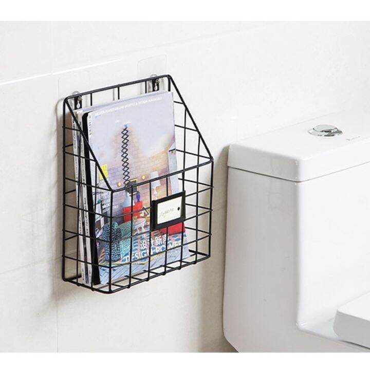 2x-metal-mesh-wire-shelf-hanging-folder-mail-document-organizer-newspaper-magazine-storage-shelf-wall-shelves-black