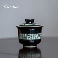 Black Hand-painted Bamboo Tea Tureen Ceramic Gaiwan Small Household Kung Fu Tea Set Tea Cup Tea Maker Ercai Bowl Teaware Set