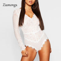 Ziamonga Femme Rompers Autumn Body Long Sleeve Skinny y Femme Floral Lace Tops Party Women Black Red White Lace Bodysuits