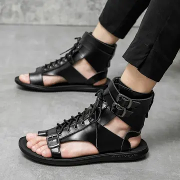 Mens black leather hot sale gladiator sandals