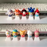 （Miss qis keycap）พวงกุญแจการ์ตูนน่ารักมีสไตล์สุดสร้างสรรค์,R4โปร่งแสง OEM ความสูงข้ามแกนหมวกคีย์บอร์ดแบบกลไกสีชมพู DIY