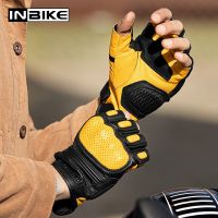 hotx【DT】 Mens Leather Fingerless Gloves Motorcycle Durable Men MTB Wear Resistant Hard Knuckl