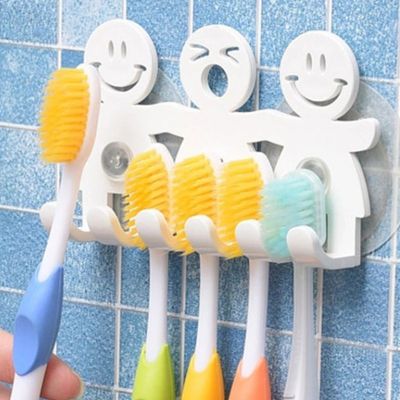 Neatly】ที่ใส่แปรงสีฟันติดผนังถ้วยดูดน่ารักการ์ตูน Smile ชุดอุปกรณ์ห้องน้ำ