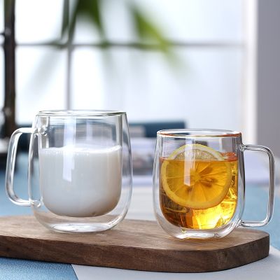 【CW】▲℡◇  Wall Glass Cup Resistant Transparent Borosilicate Mug Lemon Juice Creativity Drinkware
