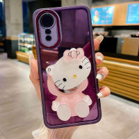 เคส OPPO A58 4G A17K A17 2023 ล่าสุดน่ารักลูกแมวแต่งหน้ากระจกตกแต่งมาพร้อมกับฟิล์มป้องกันเลนส์ใสกันน้ำซิลิโคนอ่อนนุ่มเคสโทรศัพท์OPPO A58 4G A17k เคสโทรศัพท์สวยปลอกปก