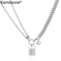 Kemstone สร้อยคอจี้รูปดาวสี่เหลี่ยมสแตนเลสเครื่องประดับ Unisex