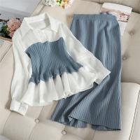 COD DSFGERTGYERE Trendy suit autumn and winter fashion shirt stitching sweater bag hip skirt skirt two-piece female