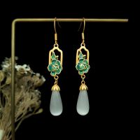 Net Red Enamel Hotan Jade Earrings Cats Eyes Water Drop Earrings Dongling Jade Earrings Celebration Senior Earrings PWR0