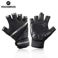 ROCKBORS ถุงมือเปิดนิ้วขี่จักรยานออกกำลังกายกันลื่นถุงมือยกน้ำหนักกีฬาเพาะกายถุงมือกันลื่นฟิตเนสอุปกรณ์เสริม