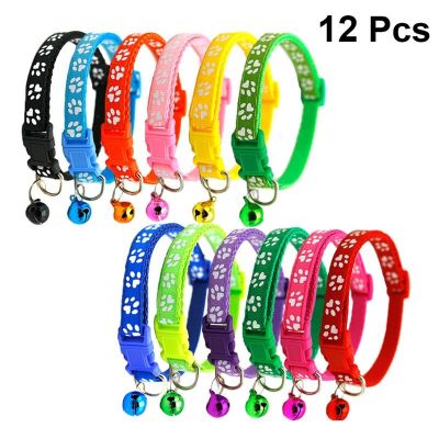 [HOT!] 12pcs Collar Footprint Printed Comfortable Collar Pet Pet Ring Ornament For Dog Puppy Pet Footprints Bell Collar Random Color