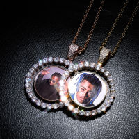 Creative Custom Made Photo Pendants Necklaces Cubic Zircon Rotatable Round Necklaces Double Sided Collier Big Size Gifts Jewelry