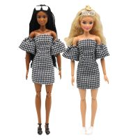 Retro Fashion Lattice Dress for Barbie Blyth 1/6 30cm MH CD FR SD Kurhn BJD Doll Clothes Accessories