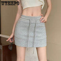 สีเทาสะโพกตัดกระโปรงผู้หญิง Drawstring ยืดหยุ่นรอบเอวขนาดใหญ่พื้นฐานที่เรียบง่ายสบายๆแฟชั่นเกาหลีสำนักงานเลดี้ฤดูร้อนขายส่ง