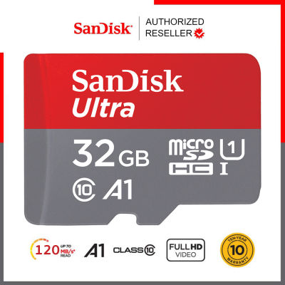 Sandisk Ultra microSD Card SDHC ความเร็วอ่าน 120MB/s ความจุ 32GB Class 10 A1 (SDSQUA4-032G-GN6MN) ไม่มีอะแดปเตอร์ เมมโมรี่การ์ด แซนดิส Memory ประกัน Synnex 10 ปี แดงเทา