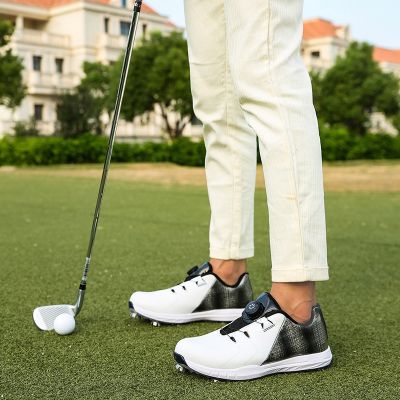 ☞™✾ Professional Spike Golf Shoes Men 39;s White Jogging Walking Sneakers Outdoor Grass High Quality Swivel Buckle Golf Sneakers