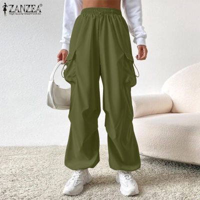 (สินค้ามาใหม่)(จัดส่งฟรี)Fancystyle ZANZEA กางเกงเอวสูงแฟชั่นสำหรับผู้หญิงแบบมีเชือกรูดกางเกงพร้อมกระเป๋าคาร์โก้แบบตรง #15
