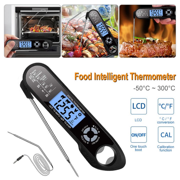 เครื่องวัดอุณหภูมิเนื้อแบบ2-in-1เครื่องวัดอุณหภูมิอาหารอ่านทันทีสำหรับการปรุงอาหารเครื่องวัดอุณหภูมิอาหารแบบดิจิตอลเตาอบในครัว-safe-dual-probe