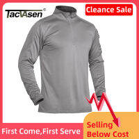 TACVASEN พร้อมกระเป๋าซิปแขนยาวเสื้อยืดผู้ชายเสื้อยืดยุทธวิธี14 Zip Collar Tee เสื้อ Quick Dry Work Polos Tops Man