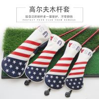 □▼□ ไม้กอล์ฟใหม่ชุดธงชาติปักฝาครอบป้องกัน PU กันน้ำหัวเสากอล์ฟ Stars and Stripes USA ชุดเสา