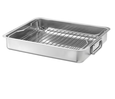 Roasting tin with grill rack, stainless steel, 40x32 cm.