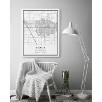 Visalia Chart ผ้าใบพิมพ์,ศิลปะบนผนังแผนภูมิเมือง,ของขวัญแคลิฟอร์เนีย Minimalistic Artwork,Canvas Scandinavian,พิมพ์ผ้าใบ1ชิ้นภายในกรอบหรือไร้กรอบ