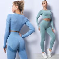 Seamless Women Sportswear Yoga Set Gym Clothing Tracksuit Long Sleeve Crop Top High Waist Leggings for Fitness Sports Short Suit