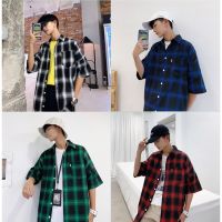 287303G Hip hop Shirt เสื้อเชิ้ตแขนยาวผู้ชายลายสก็อต Blouse M-5XL