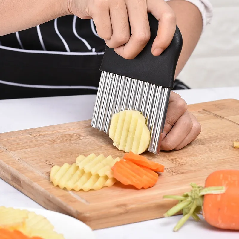 Cheap Stainless Steel Potato Chip Slicer Dough Vegetable Fruit Crinkle Wavy  Slicer Knife Potato Cutter Chopper French Fry Maker Tools