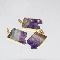 Natural Slice Geode Druzy Amethysts stone point pendant women 2019 raw slab purple crystal quartz rectangle pendant for necklace