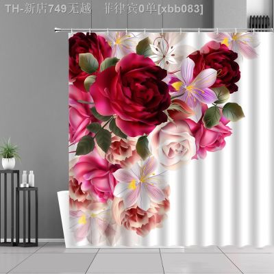 【CW】℗∏  Pink Shower Curtains Colorful Floral Room Curtain Set Polyester