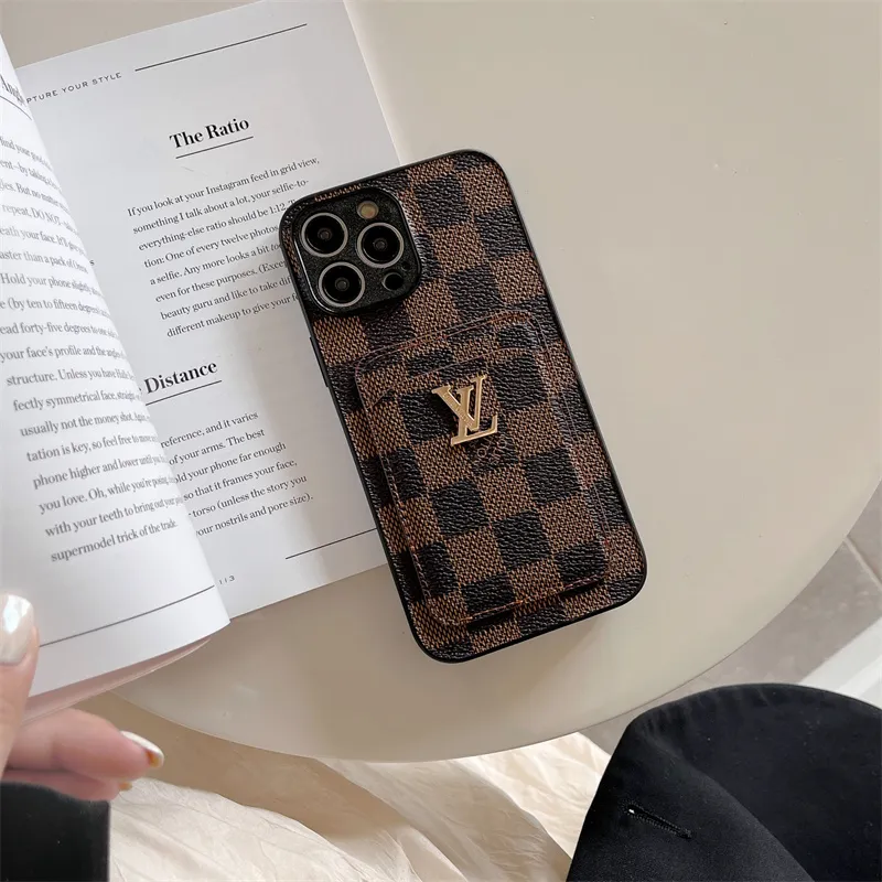 High-end Business Dual-card Mobile Phone Case for IPhone 11 12 13 14 Pro  Max Fashion Phone Case for IPhone 7 8 Plus SE 3 XR Xs Max Gold LV Sign Back  Cover