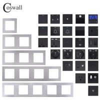 【YOYO Household Products】 COSWALL S08เงินสแตนเลสแผงสวิทช์ผนังสีดำสหภาพยุโรปฝรั่งเศสซ็อกเก็ต HDMI เข้ากันได้ชาร์จ USB ทีวีอินเทอร์เน็ตโมดูล DIY